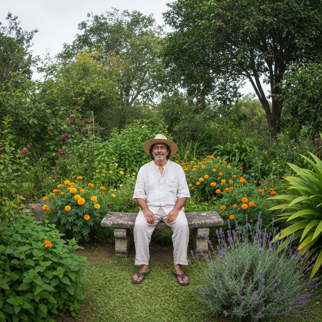 Peaceful morning in Mexican garden setting